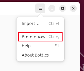 The Preferences option in the Bottles hamburger menu