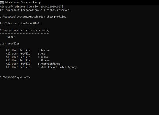 saved wireless network profiles