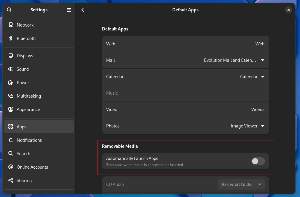 The Removable Media options in the Settings app