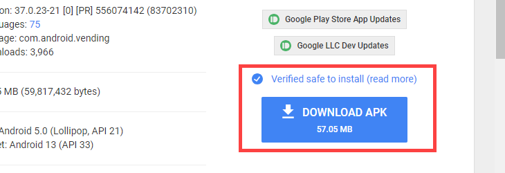 Click the verified "Download APK" button.