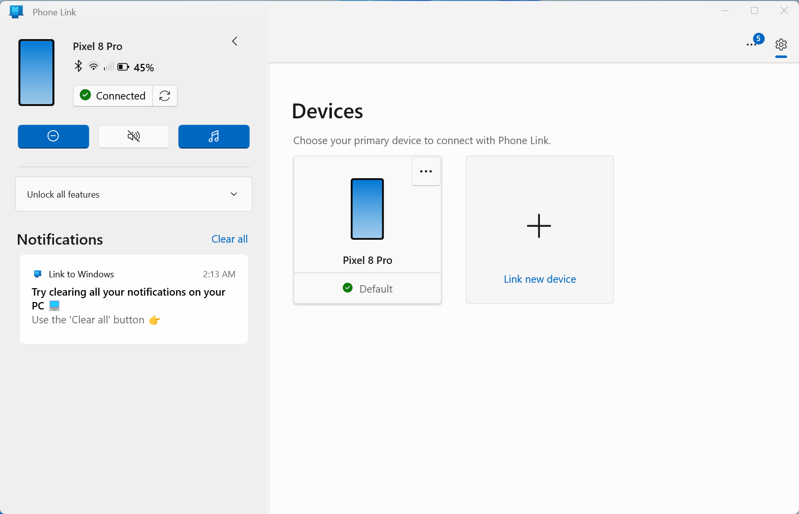 The Microsoft Phone Link app with a Pixel device.