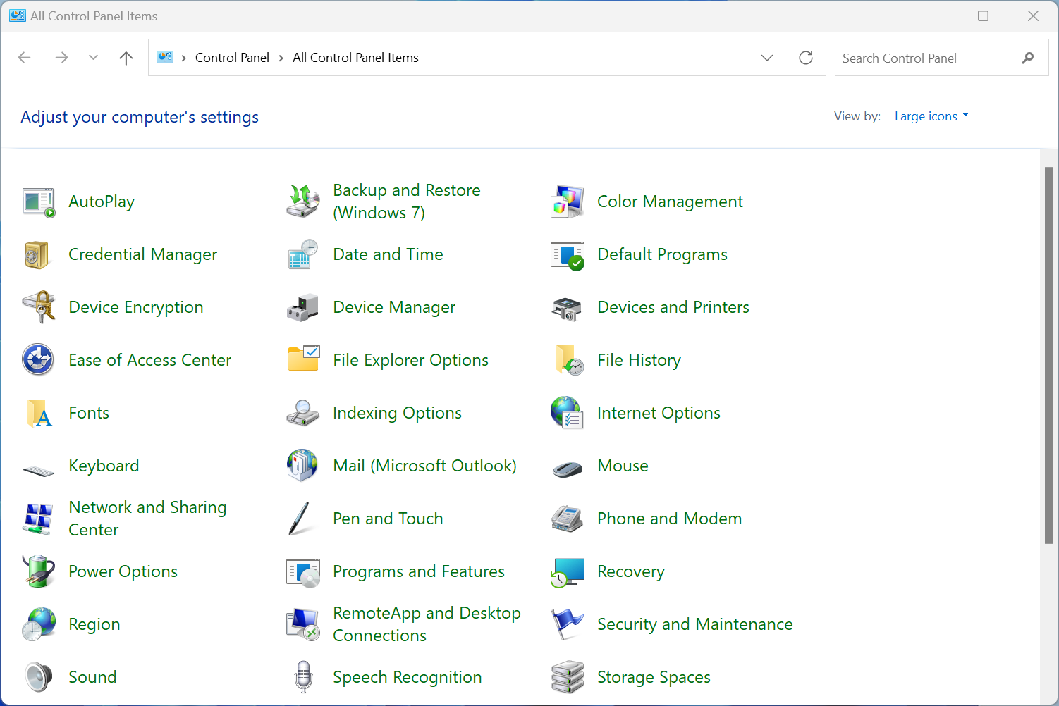 The legacy Control Panel in Windows 11.