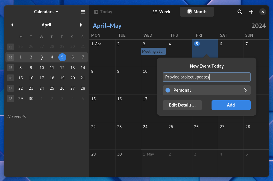 The GNOME Calendar application