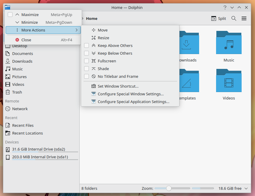 The More Actions window menu in KDE Plasma 6.0