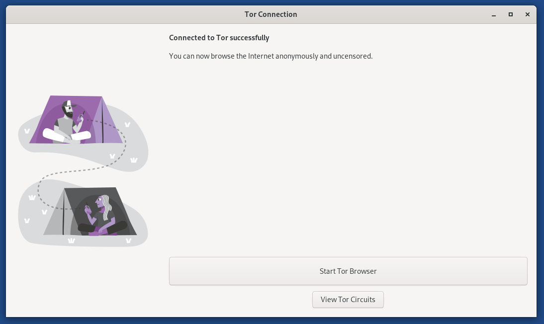 The Tails Tor Connection screen showing the successful connection message