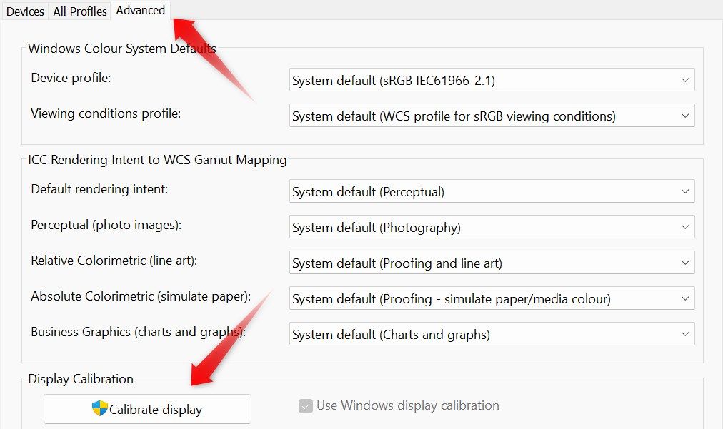 Opening the setting to calibrate display settings.