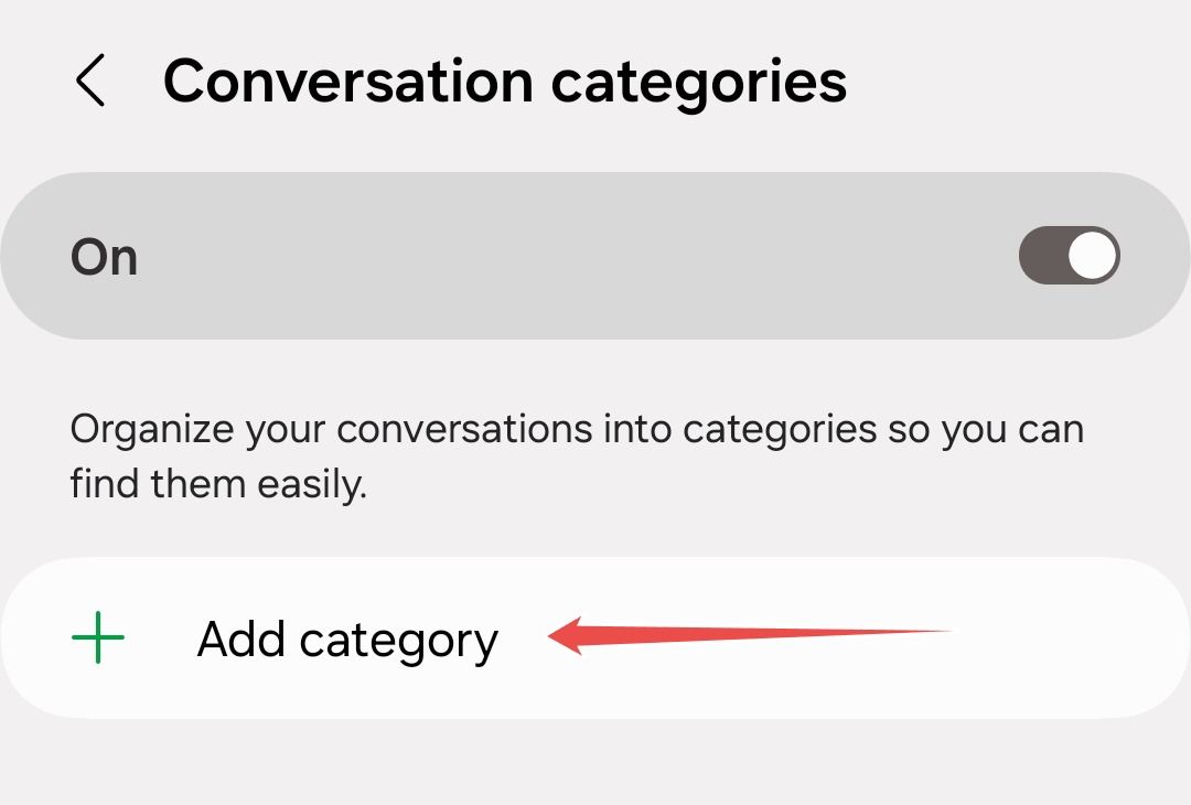 Adding conversation category in Samsung Messages