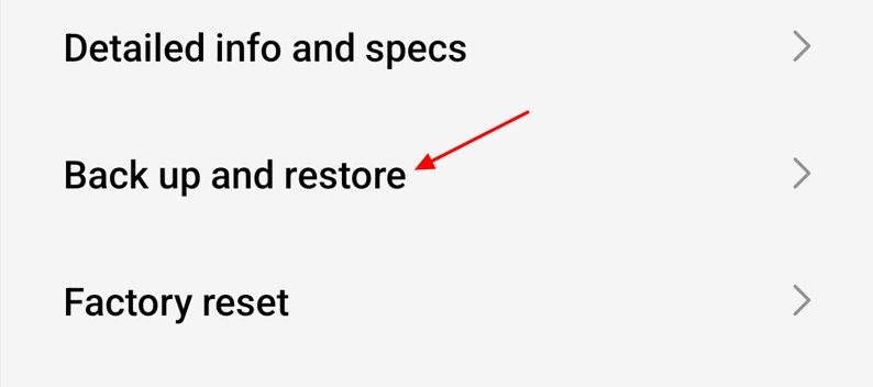 Back up and restore option in the About Phone window.