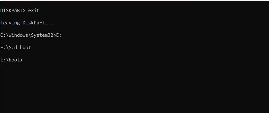 cd boot command in Command Prompt.