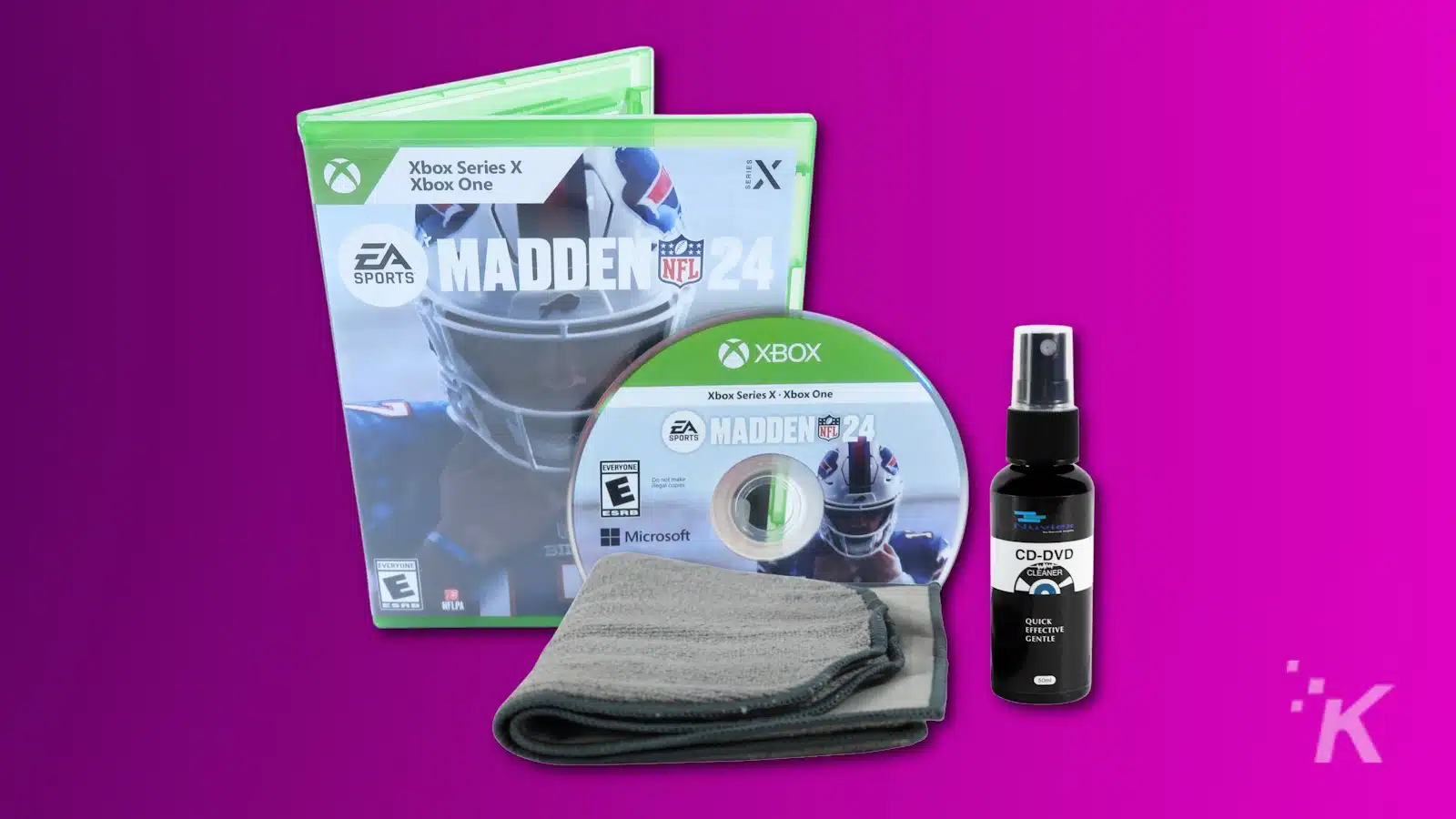 madden 24 xbox series x with cleaning spray and wipe