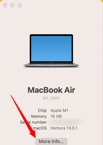 Click "More Info" to view more detailed information about your Mac's hardware.