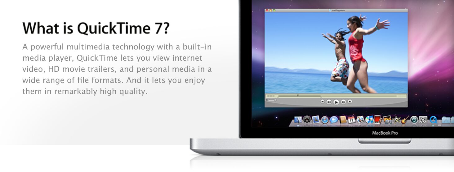 Apple website screenshot with text explaining What is Quicktime 7.