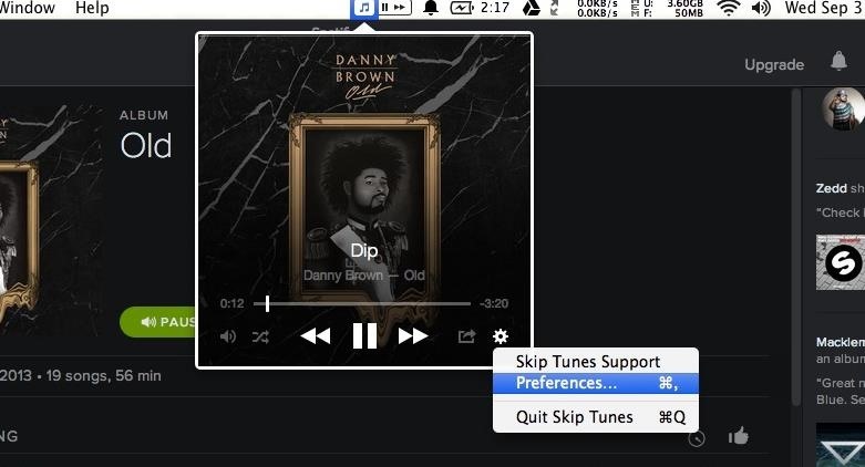 Control iTunes, Rdio, & Spotify from Your Mac's Menu Bar