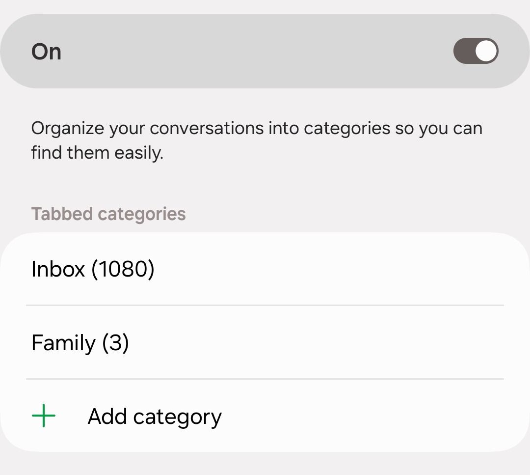 Conversation categories in Samsung Messages