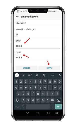 enter the custom DNS server in both fields