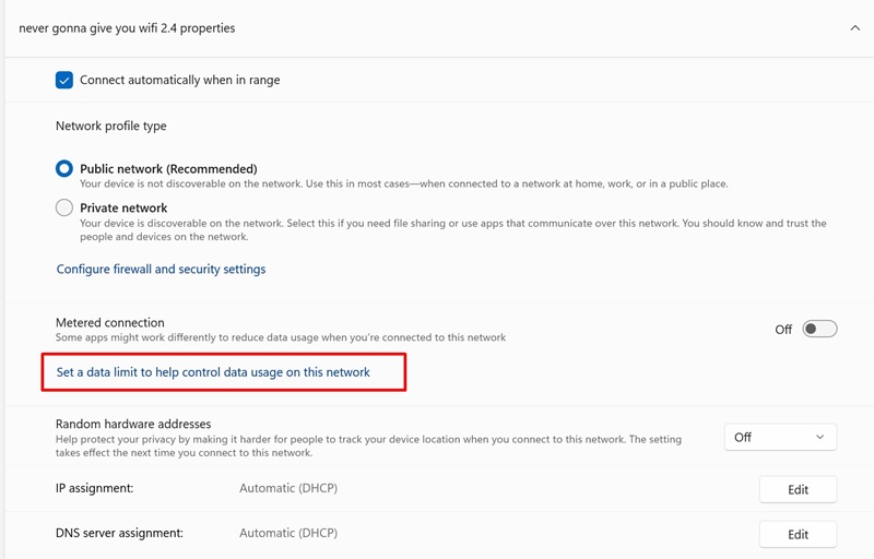 Set a data limit to help control data usage on this network