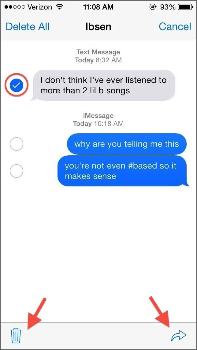 How to Delete & Forward Individual Texts & iMessages from Conversations in iOS 7