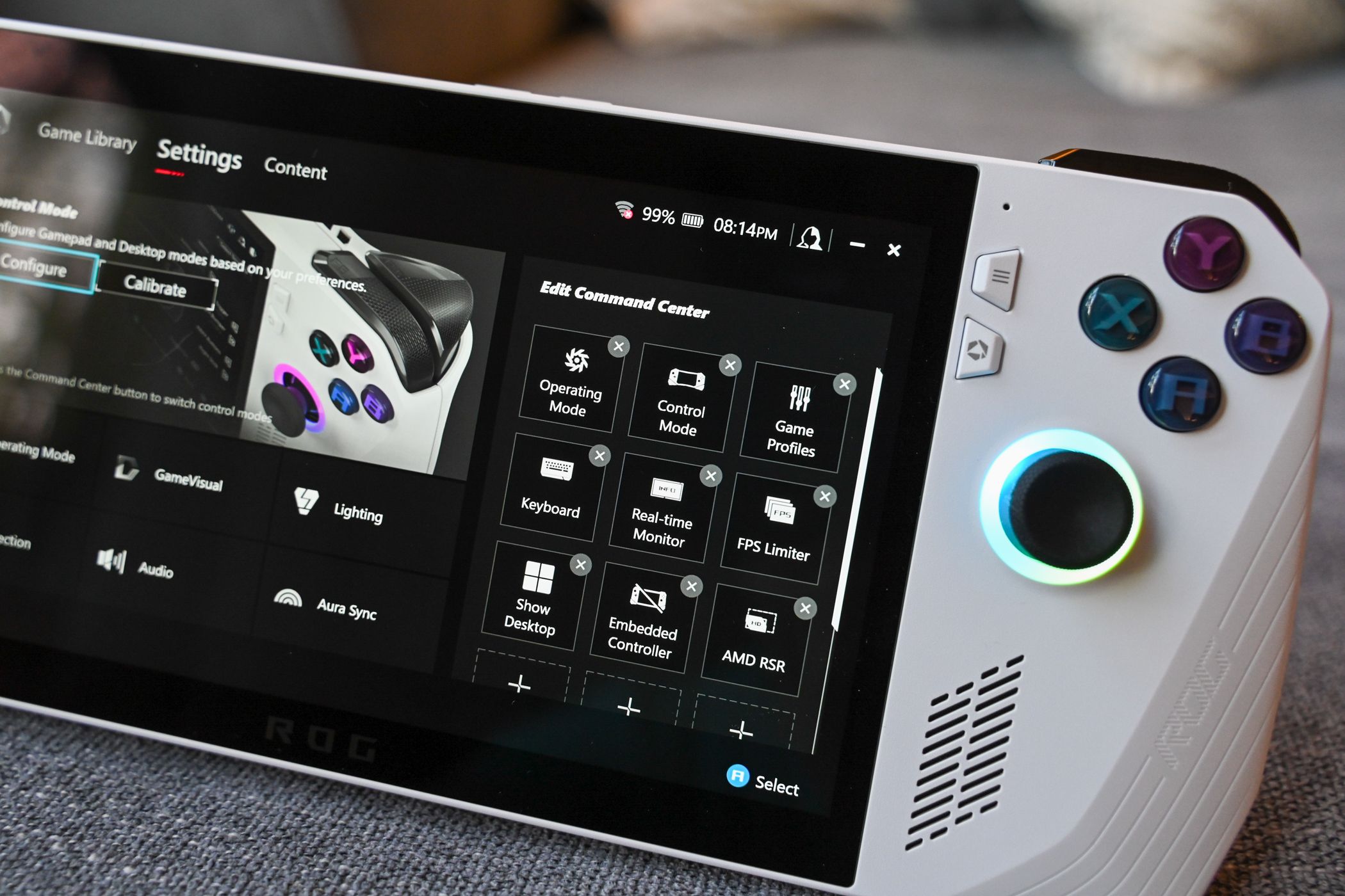Edit Command Center open on the ASUS ROG Ally