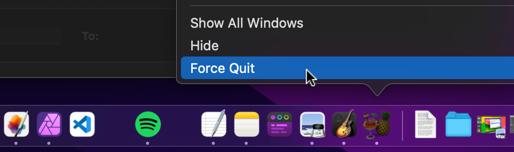 Force quit an app from the Dock in macOS.