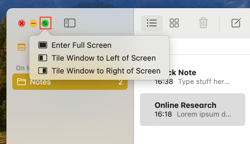 Full Screen option in macOS.