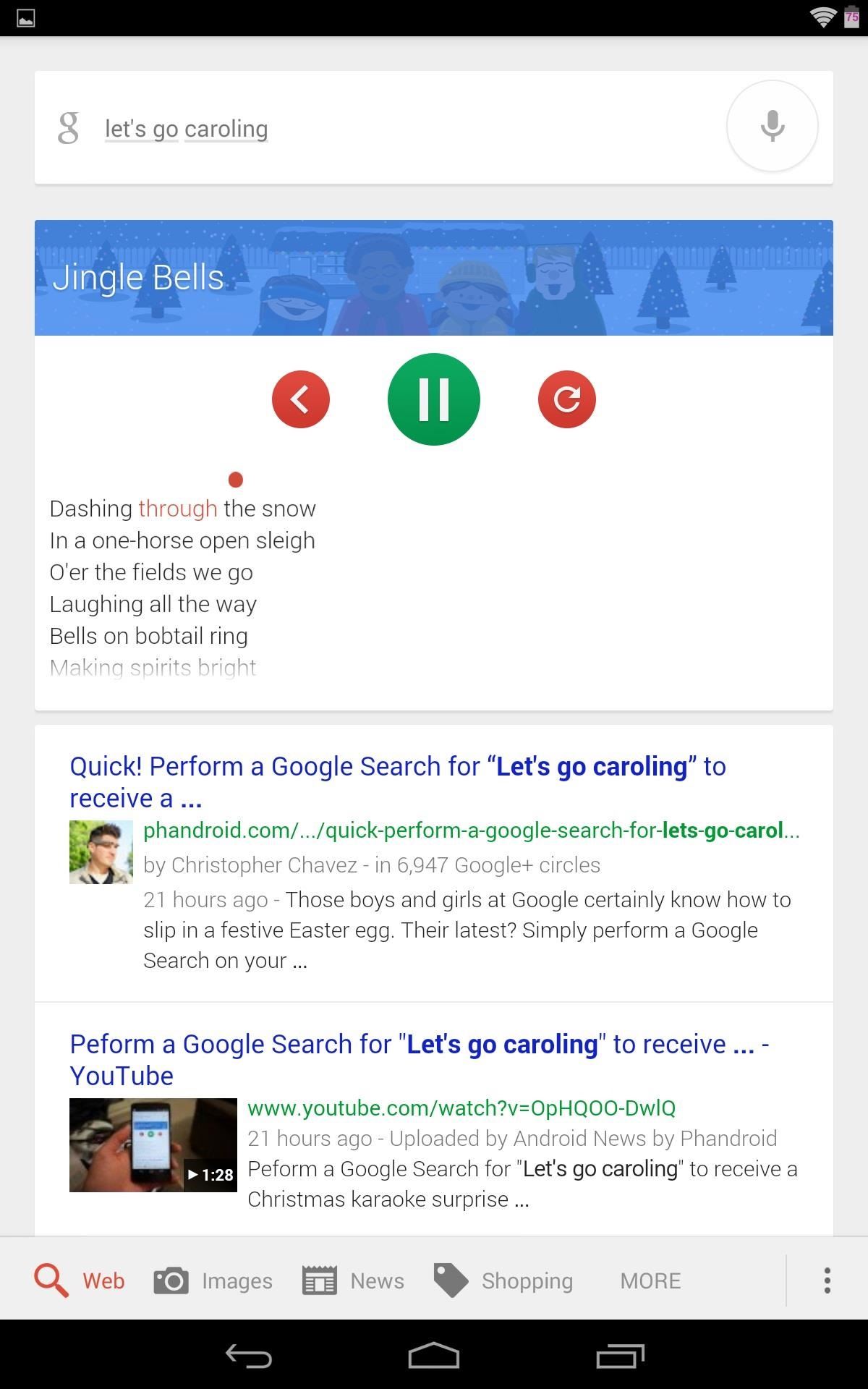 Go Caroling with Google Now's Christmas Song Karaoke Cheat Sheet for Android