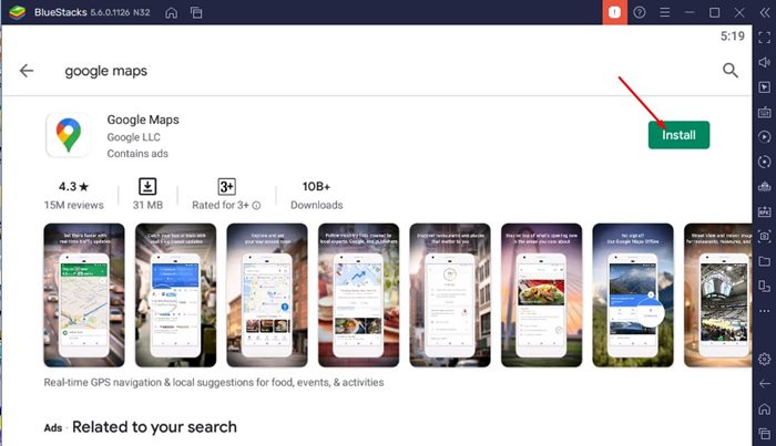 Click on the Install button behind Google Maps
