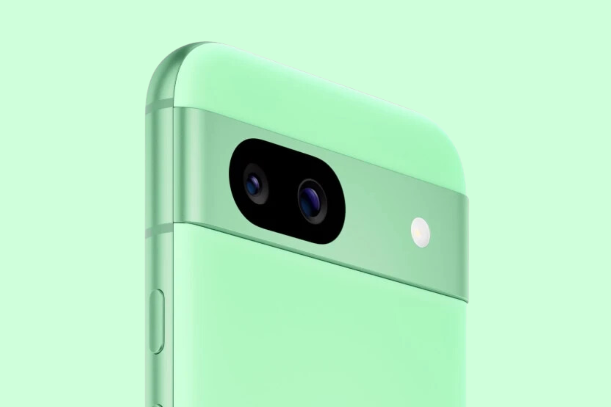 Image of the Google Pixel 8a in Aloe color, showcasing the dual-camera setup.