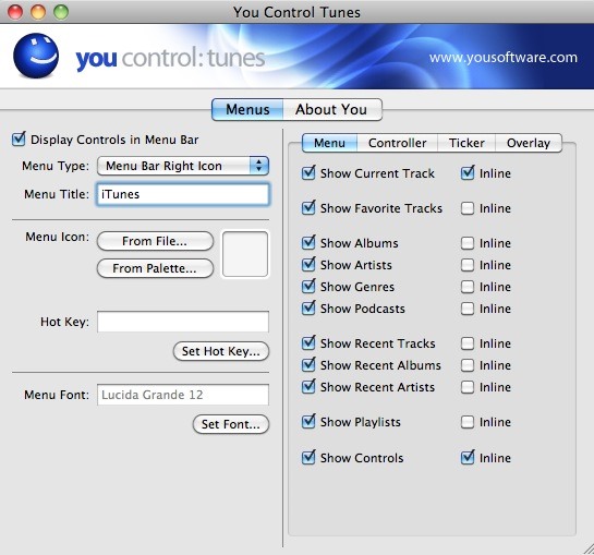 Great Menubar App to Control iTunes: "You Control: Tunes"