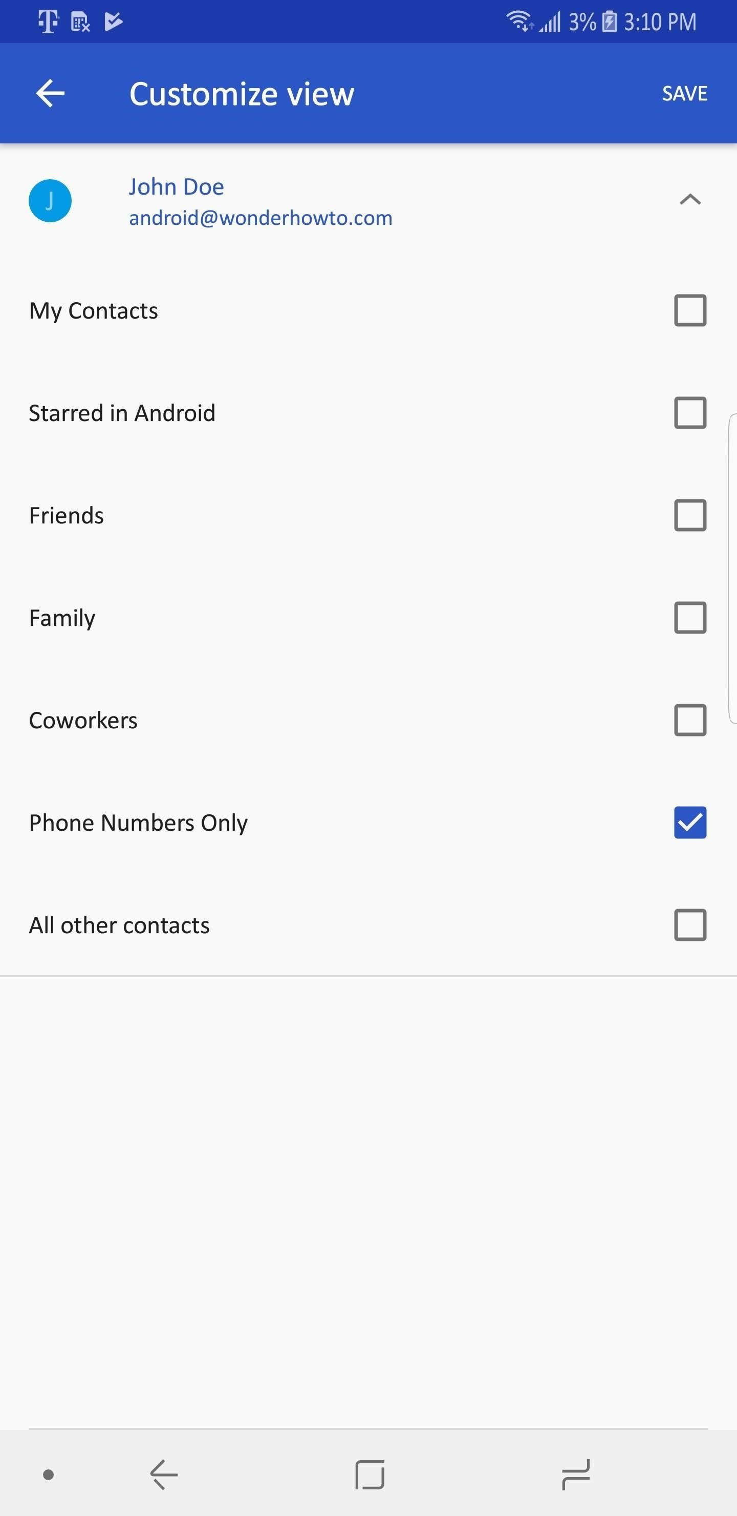 How to Hide Contacts That Don't Have Phone Numbers on Android