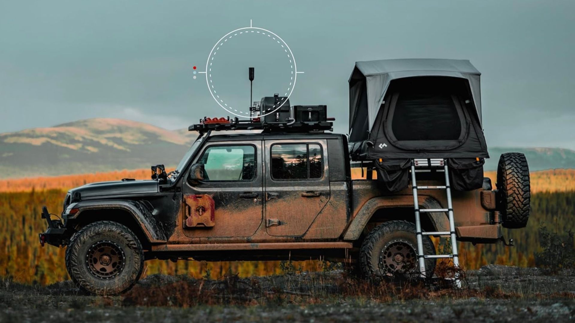 Jeep with Weboost signal booster on the roof.