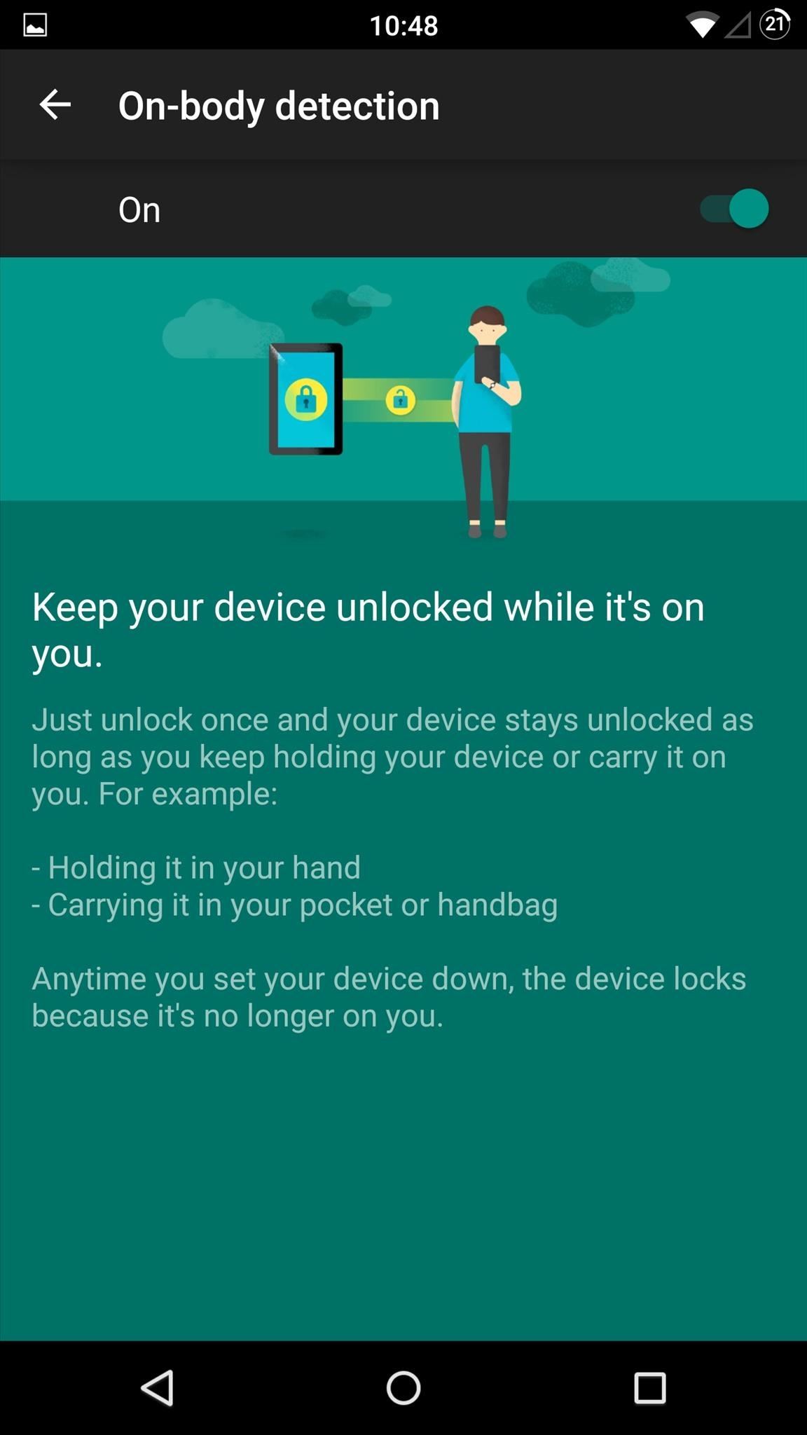 Lollipop's 'On-Body Detection' Smart Lock Keeps Your Android Unlocked While You’re Moving