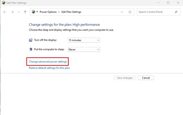 Change Advanced power settings