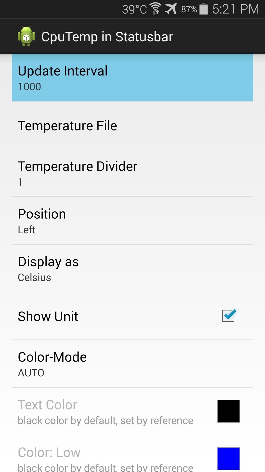 Monitor CPU Temperature from Android's Status Bar