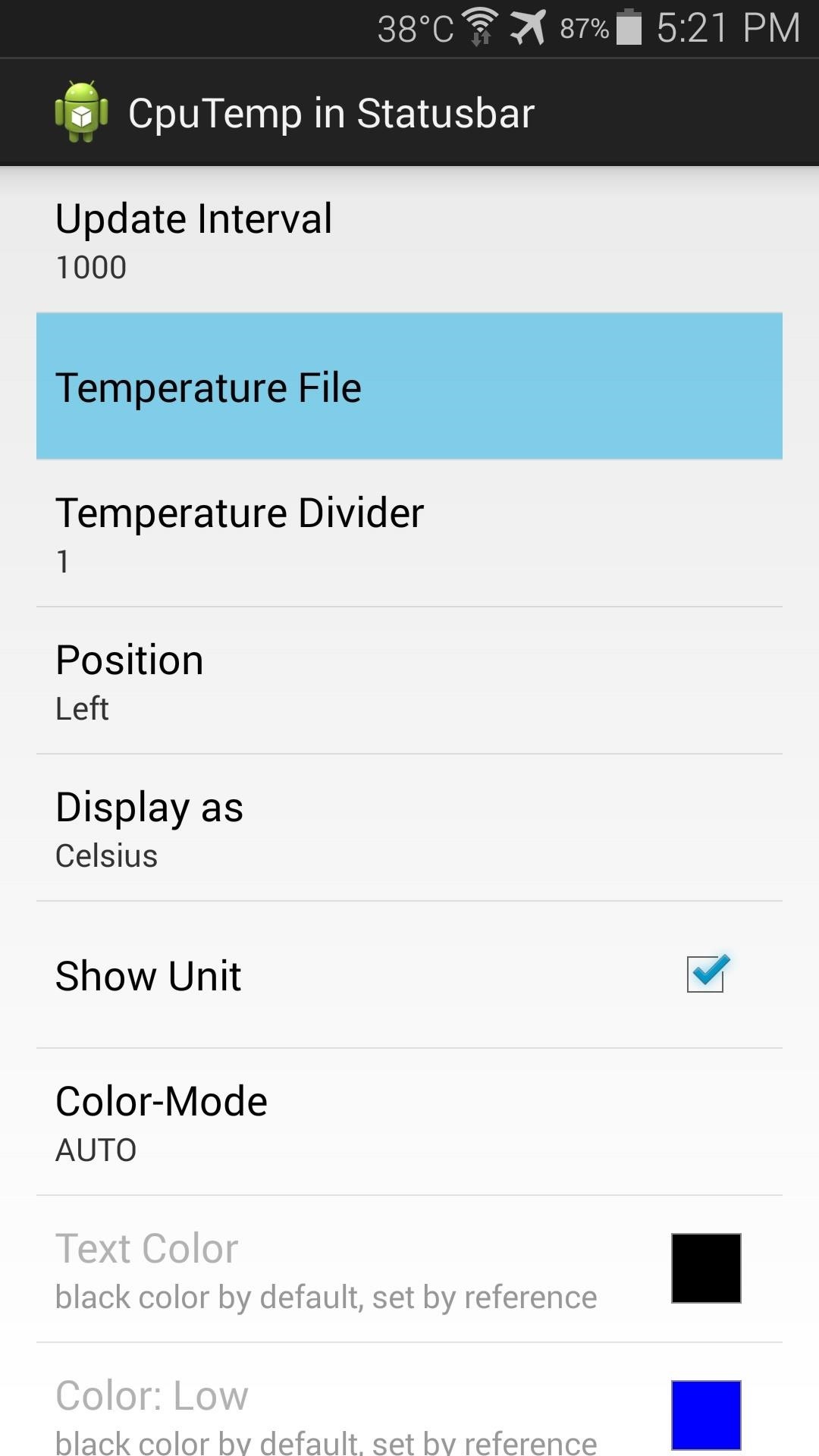 Monitor CPU Temperature from Android's Status Bar