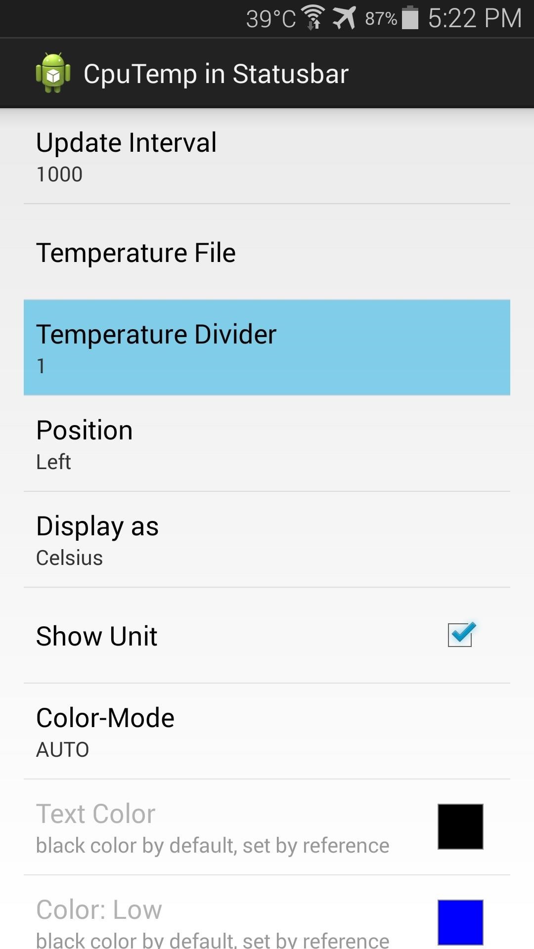 Monitor CPU Temperature from Android's Status Bar