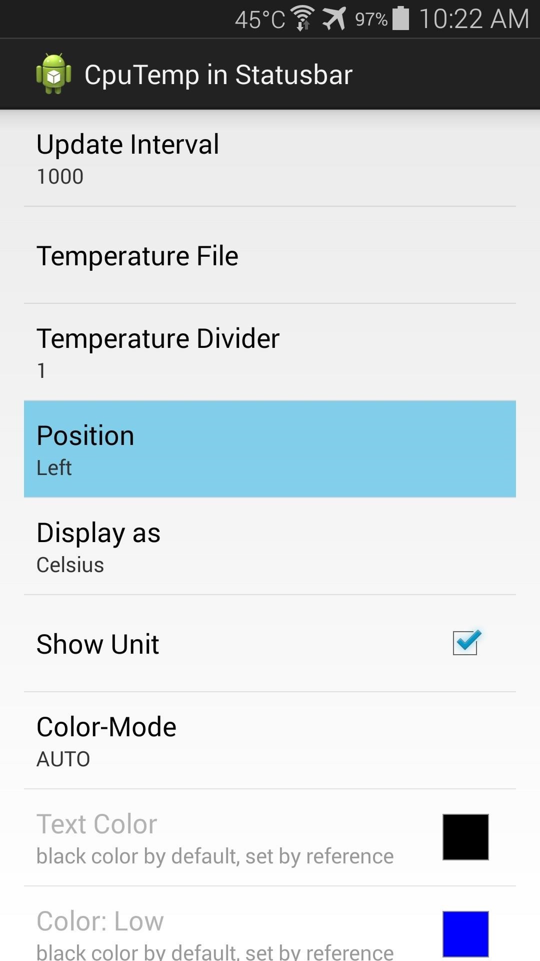 Monitor CPU Temperature from Android's Status Bar