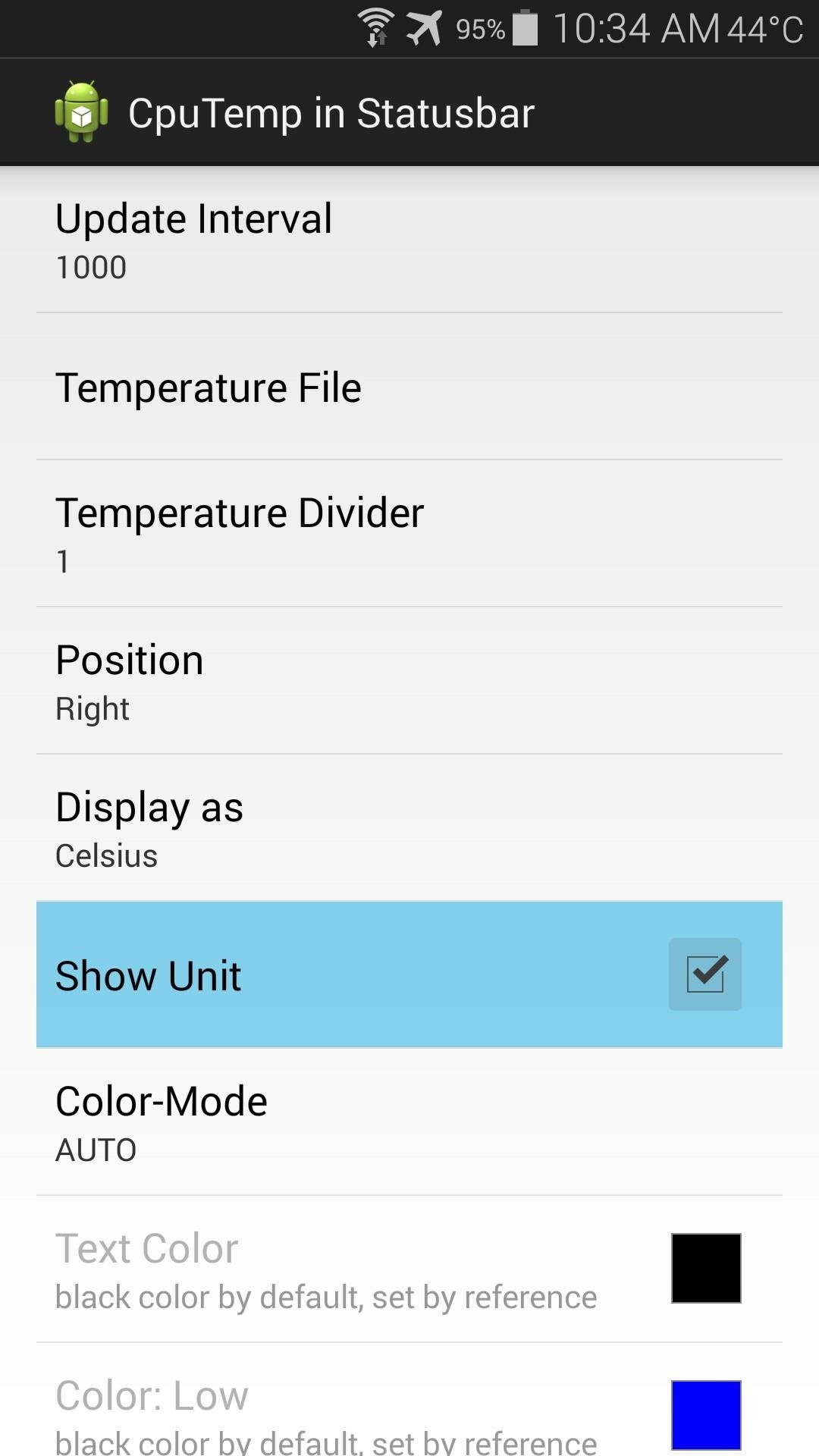 Monitor CPU Temperature from Android's Status Bar