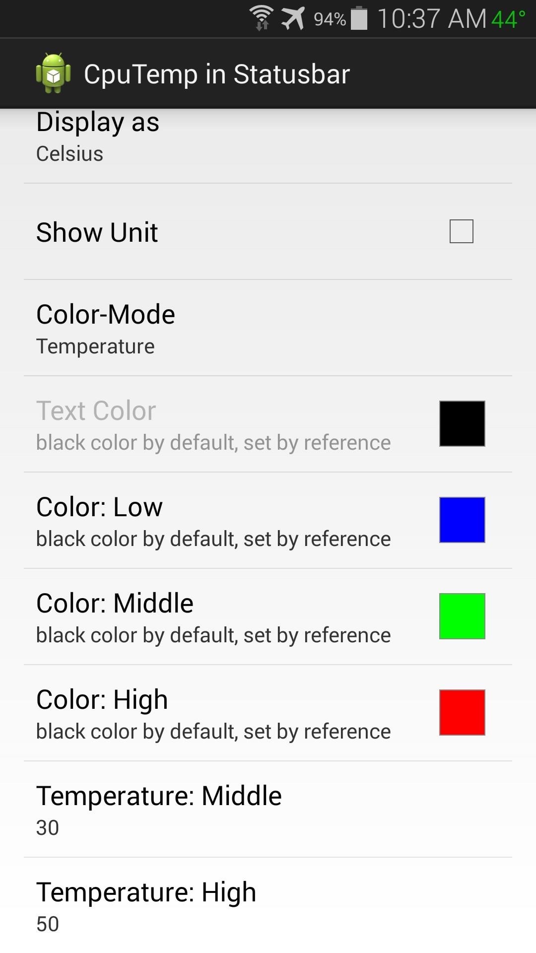 Monitor CPU Temperature from Android's Status Bar