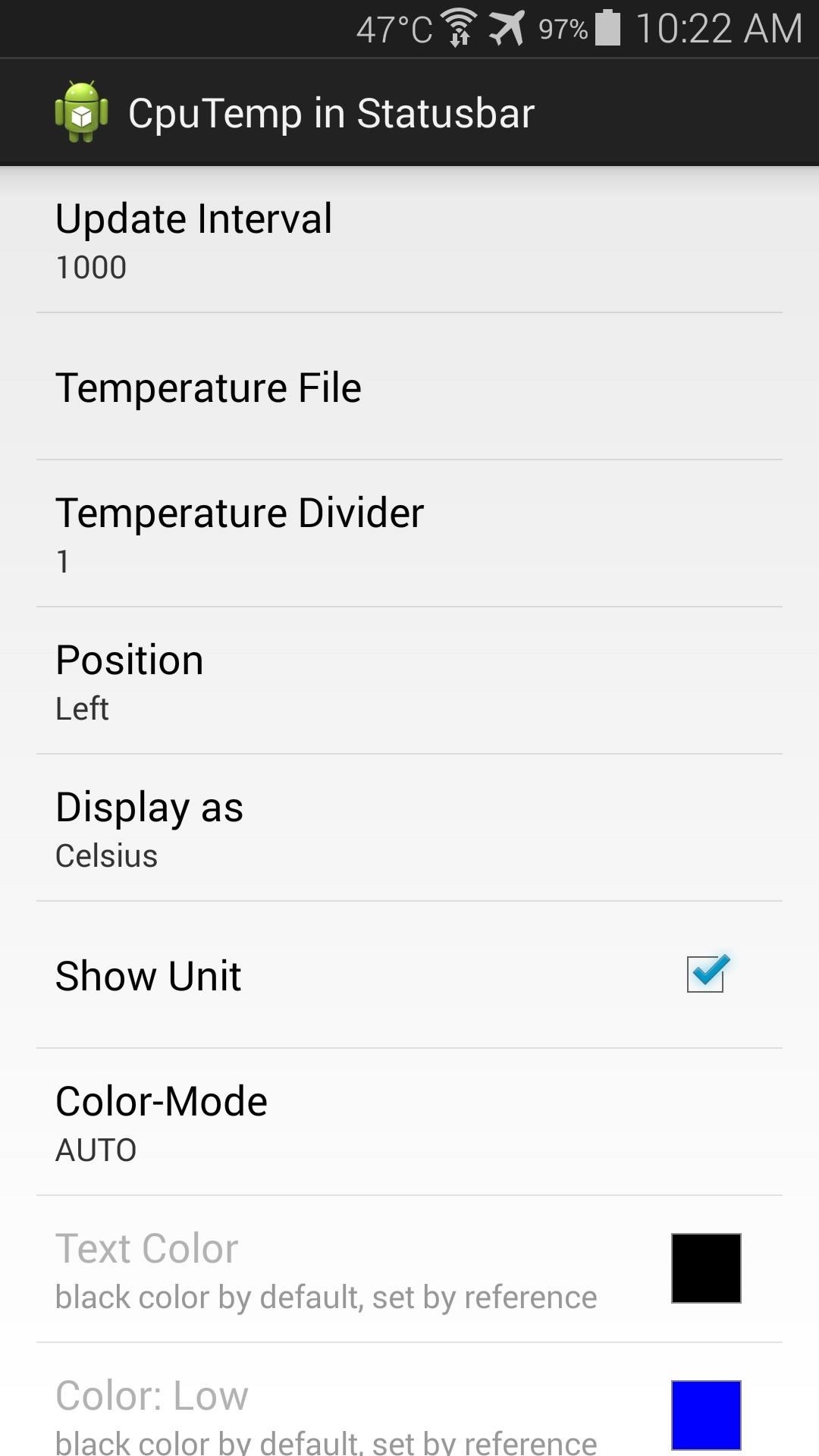 Monitor CPU Temperature from Android's Status Bar