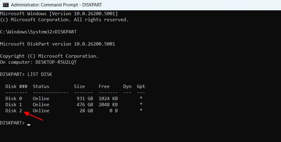 Name of USB drive in the Command Prompt.