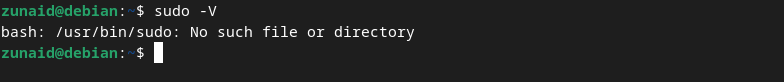 An example of checking the version of sudo installed on Debian using the sudo -V command