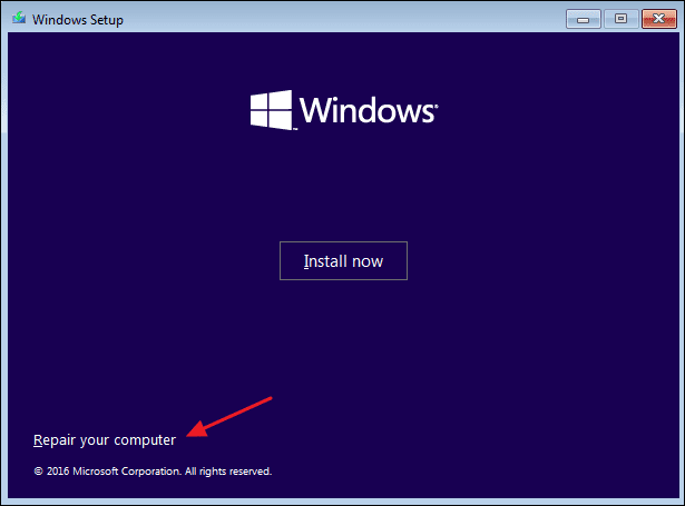 click on the Repair your computer option