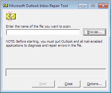 scanpst. exe dialog box