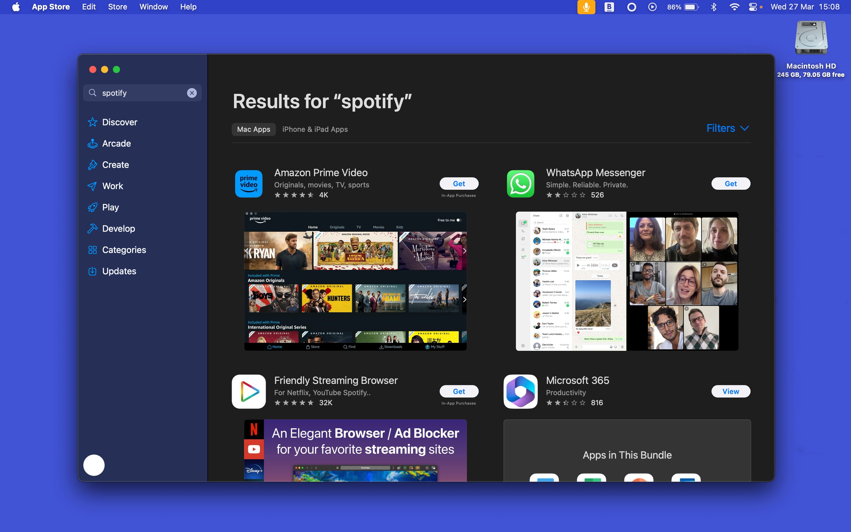 Screenshot showing that Spotify isnt in the Mac App Store.