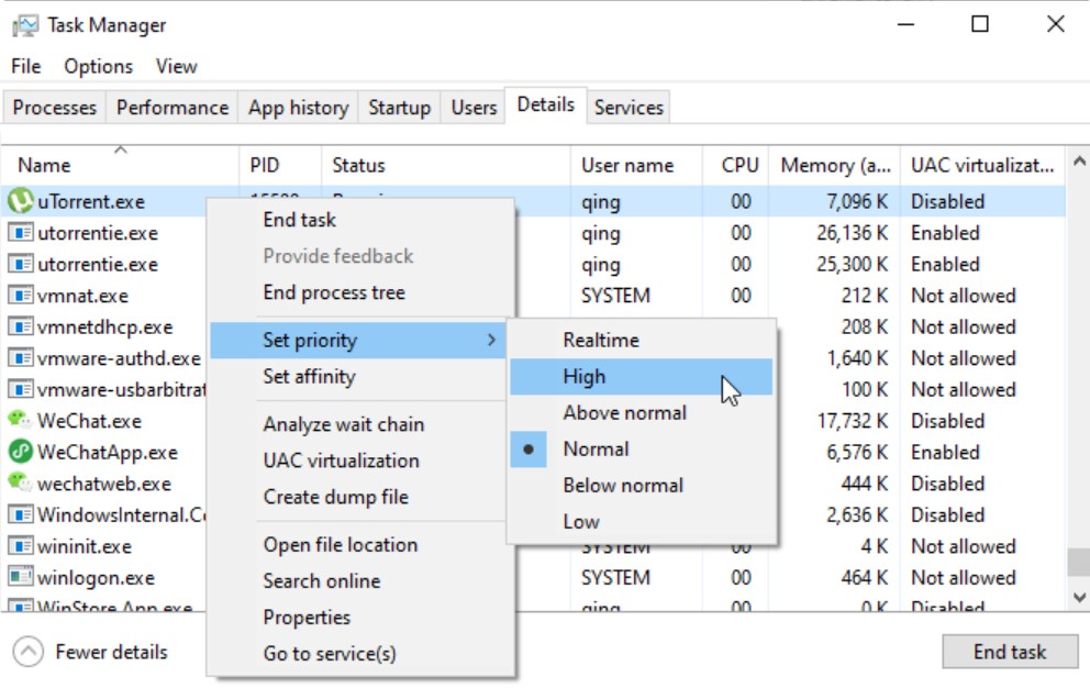 Set uTorrent Priority to High