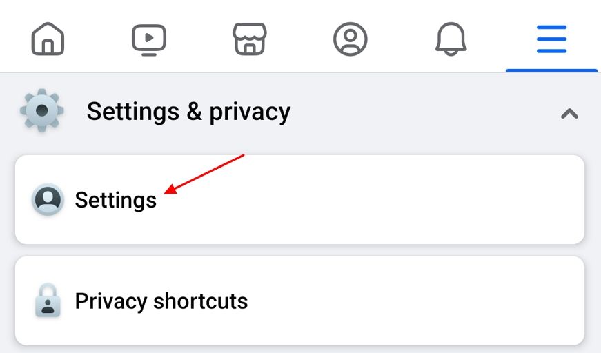 Settings option in the Facebook hamburger menu.