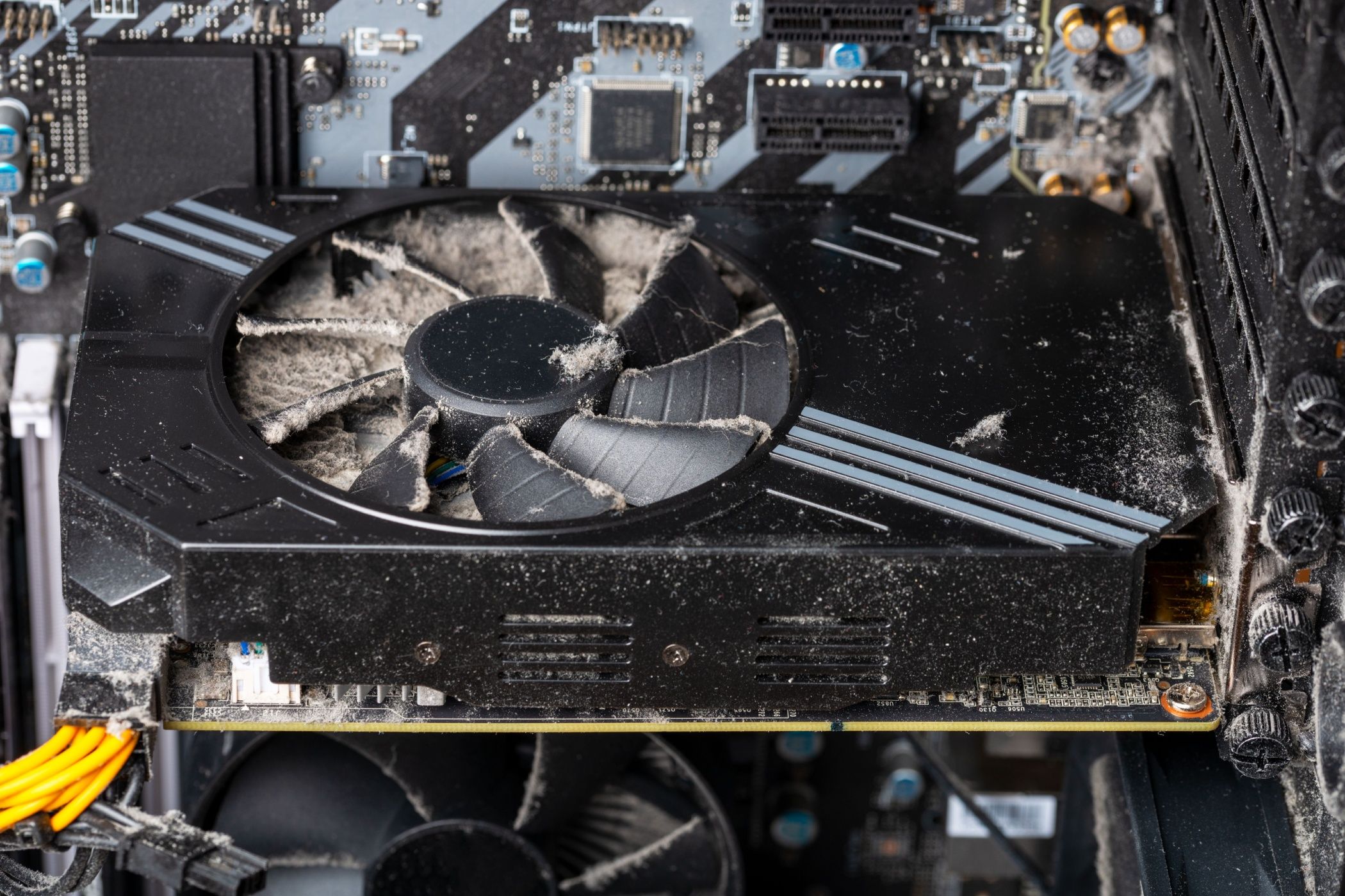 Dust inside Desktop PC on the components.