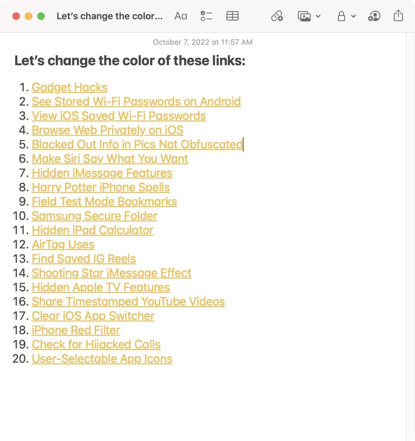 Sick of Yellow Links in Notes? Make Them Any Color You Want with These Hidden iPhone, iPad, and Mac Settings