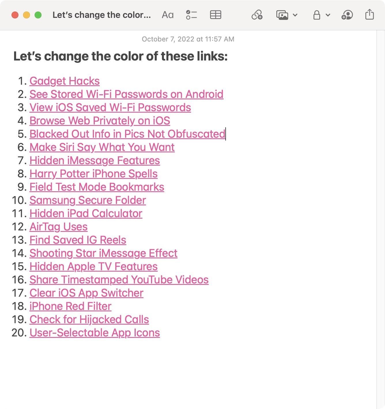 Sick of Yellow Links in Notes? Make Them Any Color You Want with These Hidden iPhone, iPad, and Mac Settings