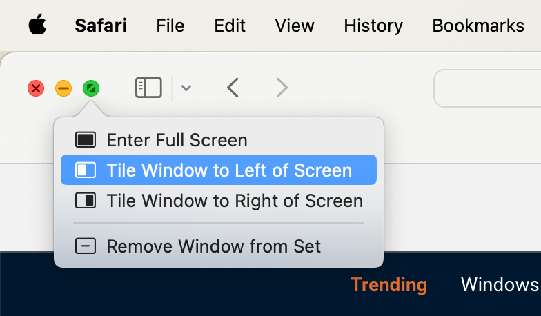 Split Screen option in macOS.